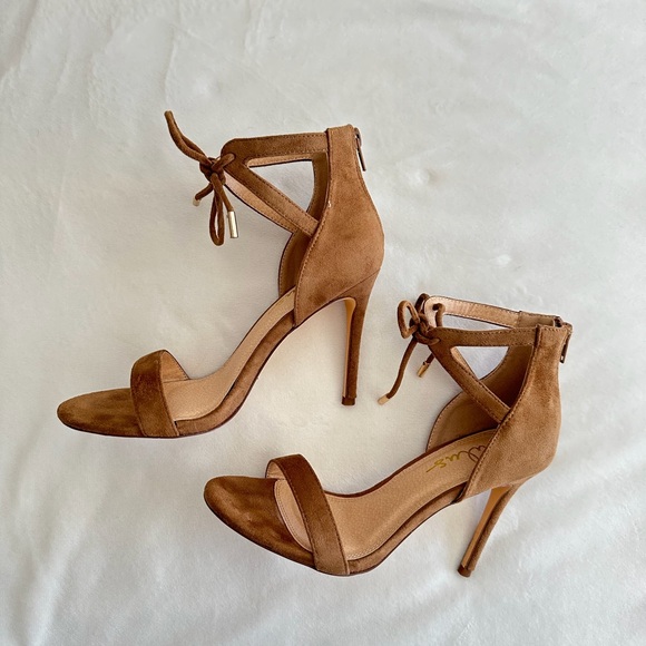 Camel Faux Suede Ankle Strap Heels - Picture 16 of 16